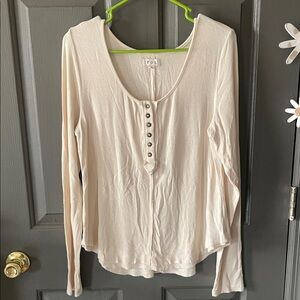 POL Henley Ribbed Cream Long Sleeve Tee